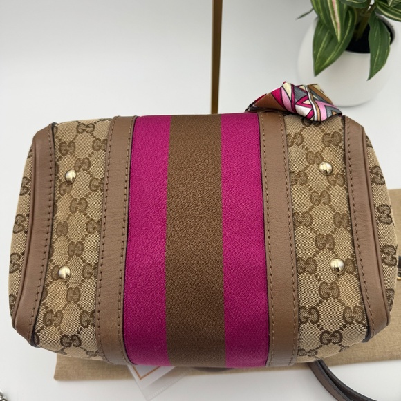Gucci GG Canvas Boston Bag with Pink/Brown Web Stripe - Picture 6 of 8